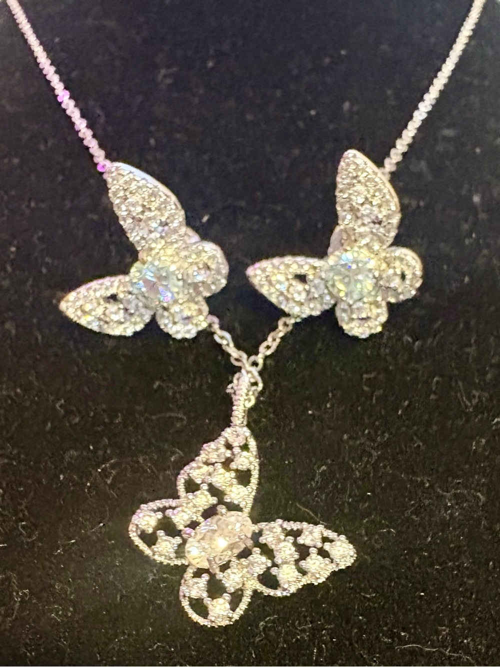 Moissanite and Silver Butterfly Necklace and Earrings Set - Picture 2 of 4